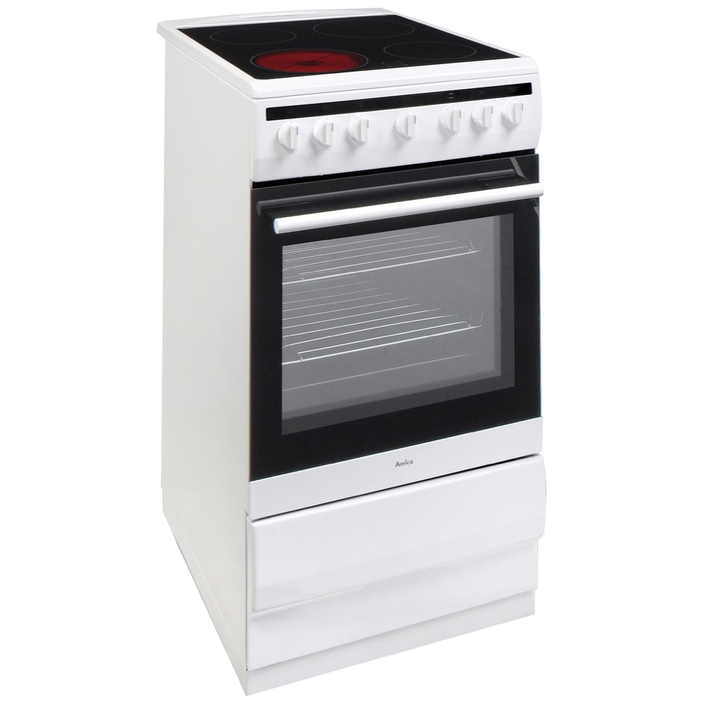 amica 508ce2msw 50cm freestanding electric cooker with ceramic hob in white