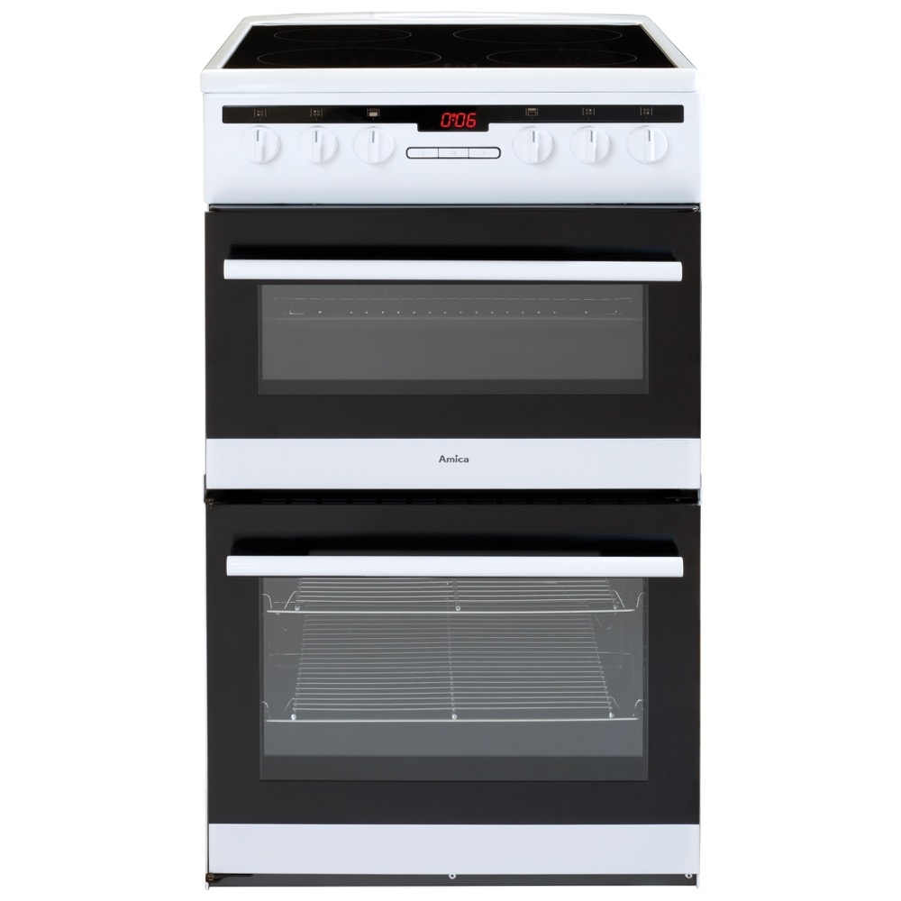 amica afc5550wh 50cm freestanding electric double oven with ceramic hob in white