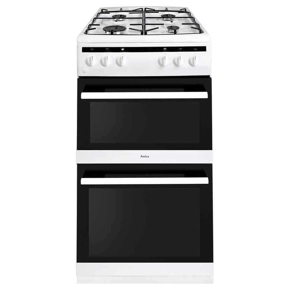 amica afg5100wh 50cm gas twin cavity oven and gas hob