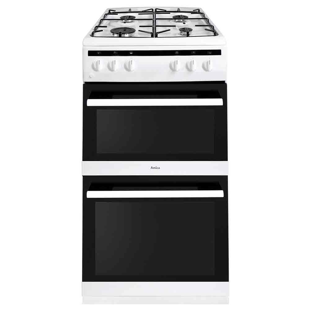 amica afg5500wh gas double oven and gas hob in white