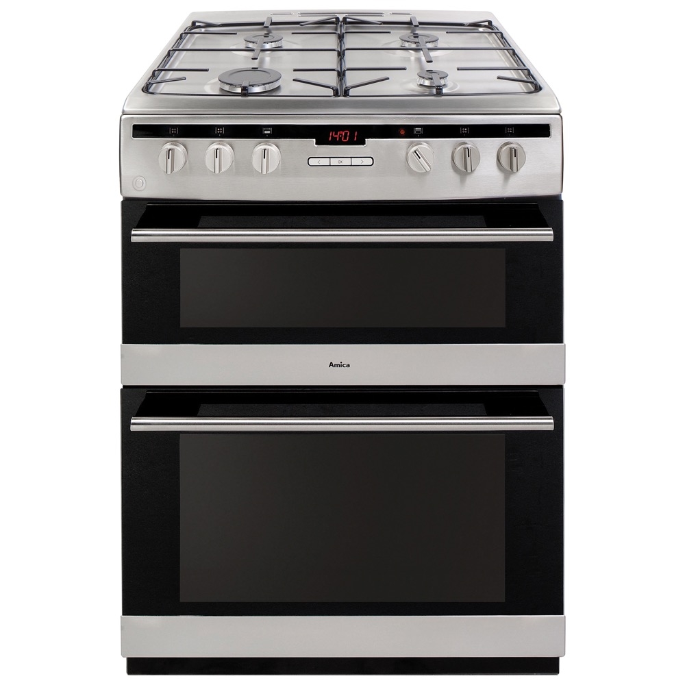 amica afg6450ss gas double oven and gas hob in stainless steel