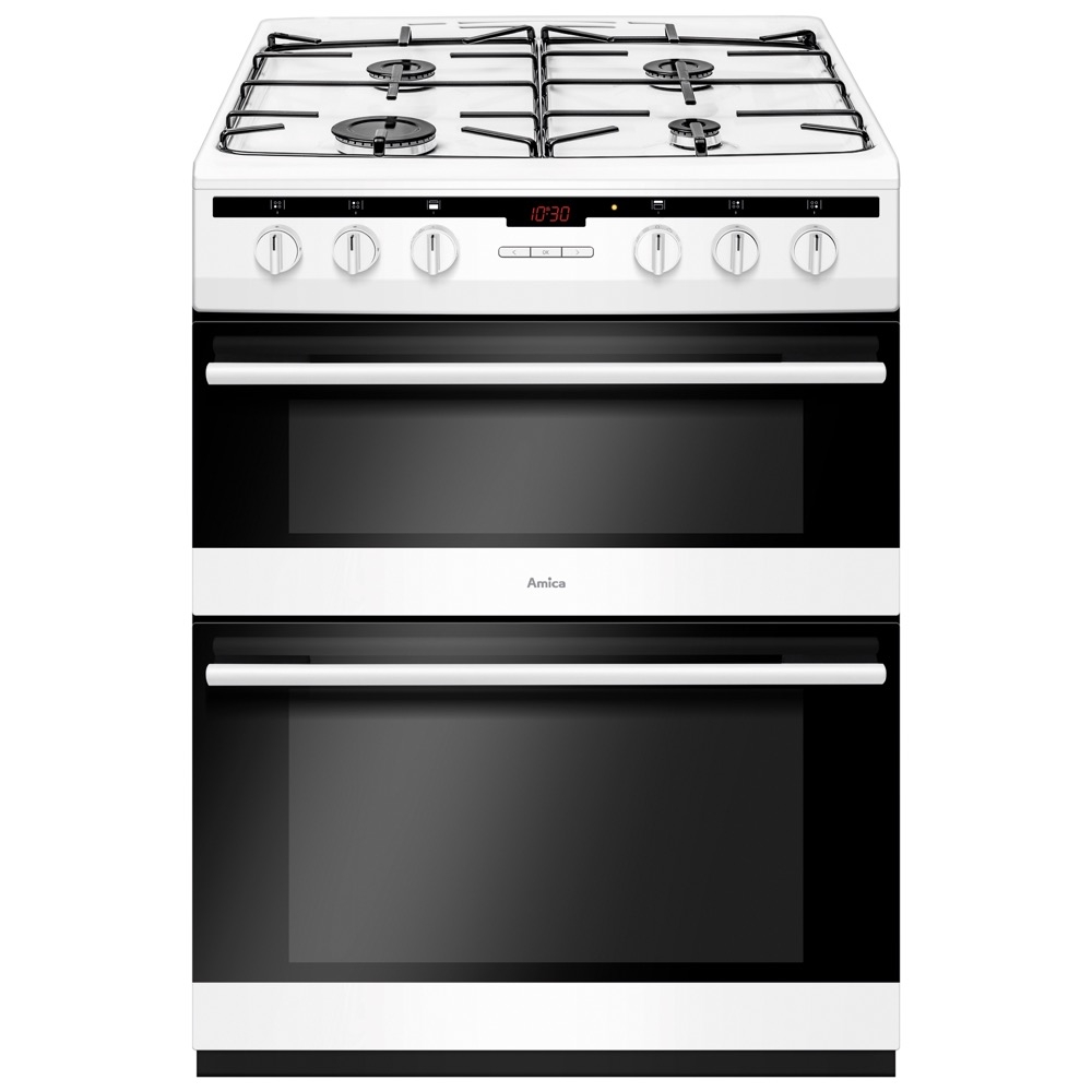 amica afg6450wh gas double oven and gas hob in white
