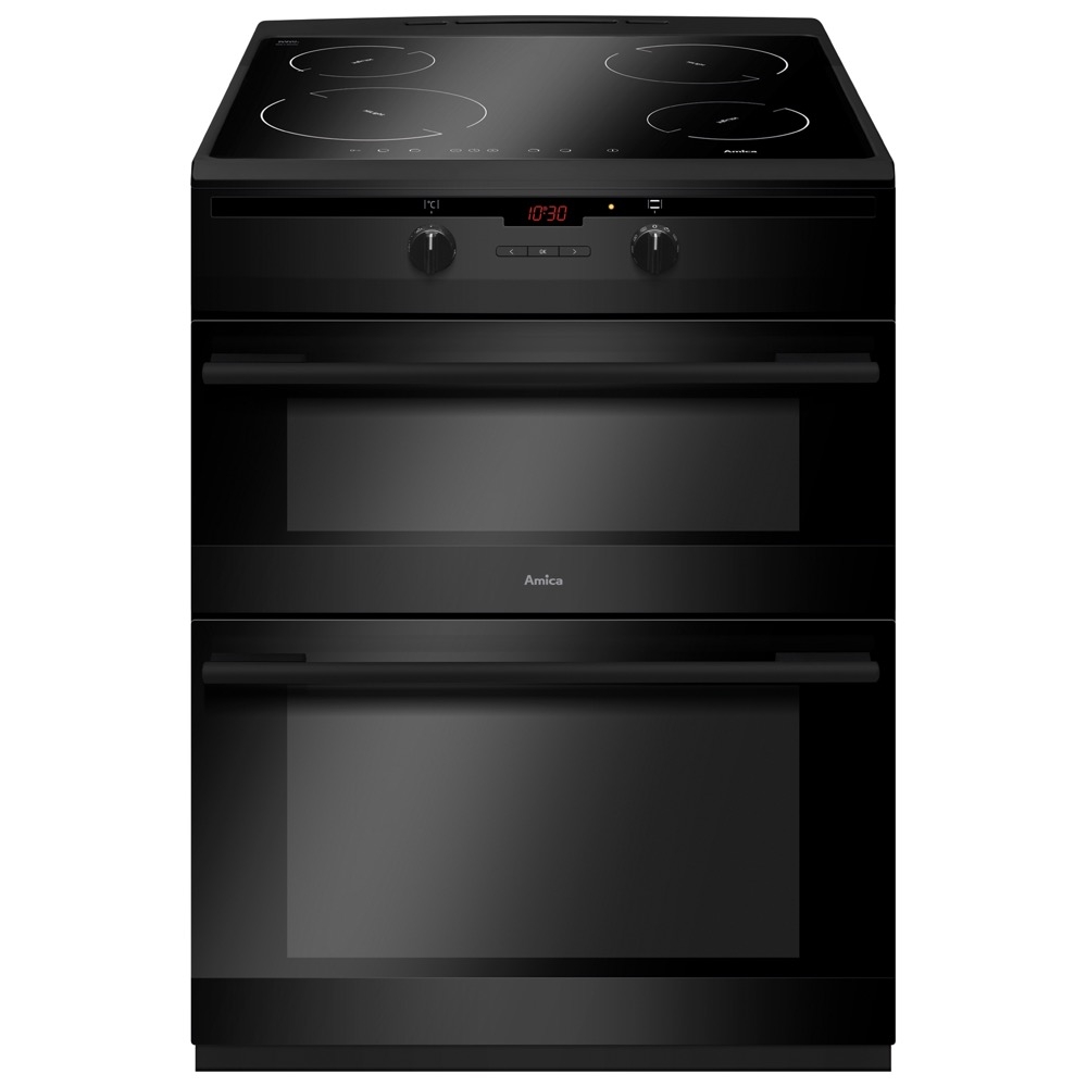 amica afn6550mb 60cm electric double oven with induction hob in matt black