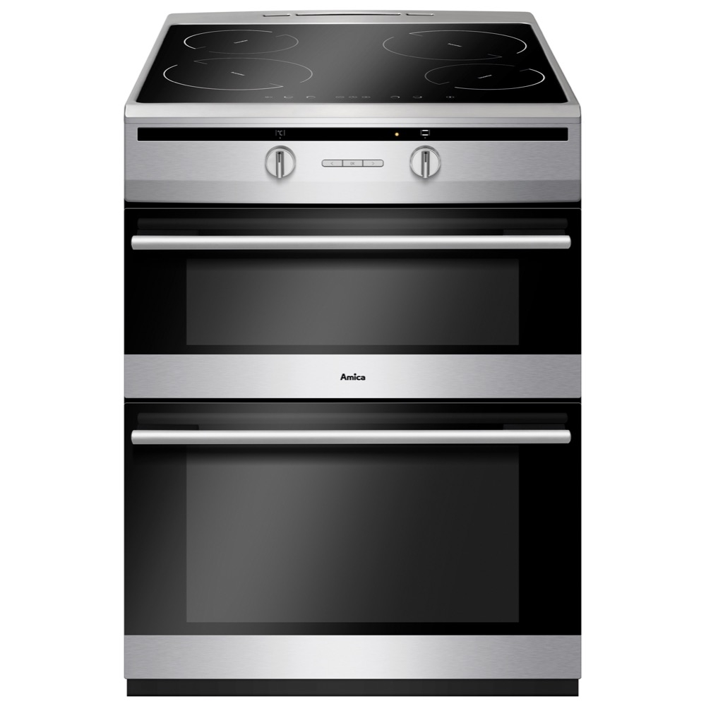 amica afn6550ss 60cm electric double oven with induction hob in stainless steel