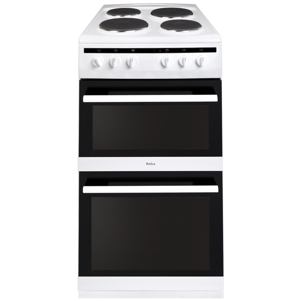 amica afs5500wh 50cm double electric oven with electric hob in white