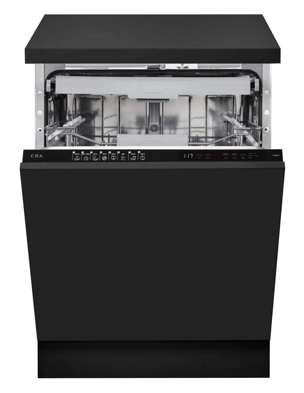 cda cdi6371 integrated 60cm intelligent dishwasher, 15 place settings, 8 programmes, top cutlery drawer