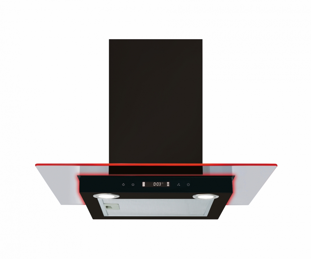 cda ekn60bl 60cm flat glass cooker hood in black with edge lighting 