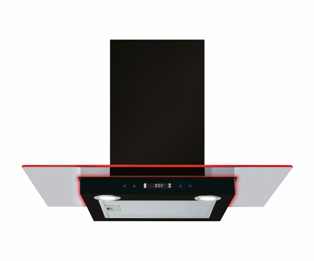 cda ekn70bl 70cm flat glass cooker hood in black with edge lighting