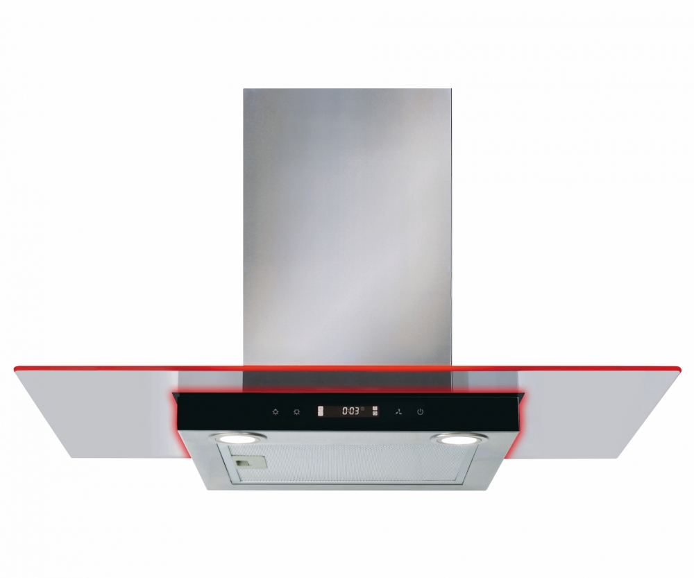 cda ekn90ss 90cm flat glass cooker hood in stainless steel with edge lighting