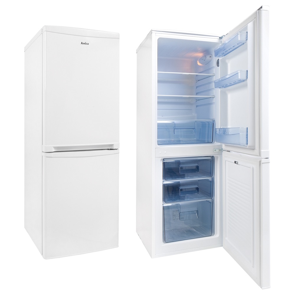 amica fk1974 50cm wide 141cm high fridge freezer in white