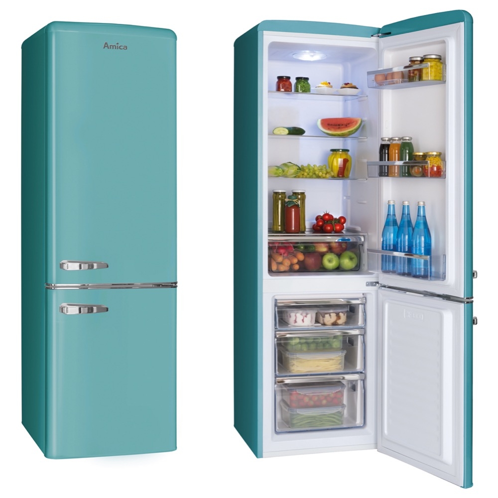 amica fkr29653b 55cm fridge freezer in duck egg blue