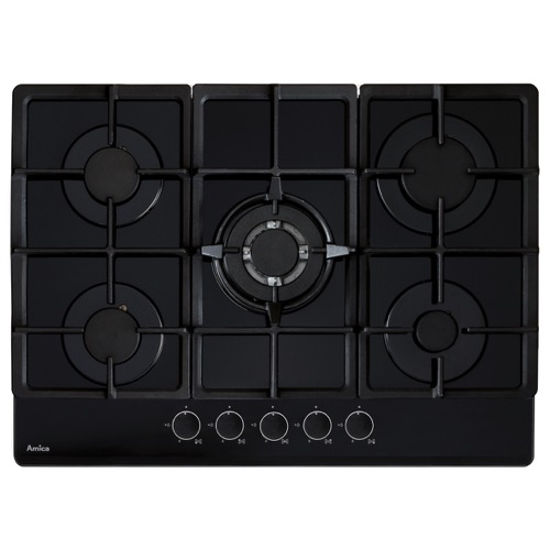 amica agvh7300bl 70cm gas hob on black glass