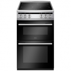 amica afc5100si 50cm freestanding electric twin cavity with ceramic hob in silver