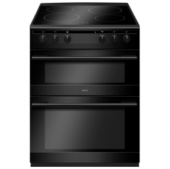 amica afc6520bl 60cm freestanding electric double oven with ceramic hob, black