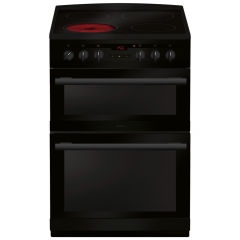 amica afc6550bl 60cm freestanding electric double oven with ceramic hob, black