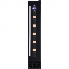 amica awc150bl 15cm wine coolerthe awc150bl is a freestanding slimline wine cooler with many capabilities. it comes with 5 integrated shelves, with the capacity to hold up to 6 bordeaux bottles. features include electronic temperature control and a uv pro